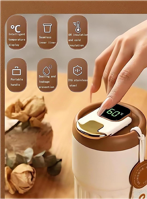 Portable Coffee Mug – Stainless Steel Thermos with Smart LED Temperature Display (450ml)