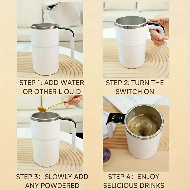 Smart Self-Stirring Coffee Mug – USB Rechargeable Stainless Steel Cup with Magnetic Mixer